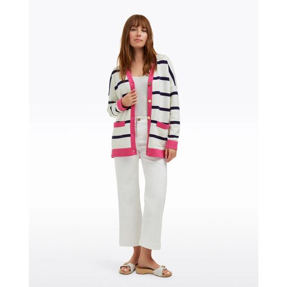 DRAPER JAMES Cassadee Cardigan Magnolia White Stripe Pink Sz XXL NWT {3U3} - Picture 1 of 5